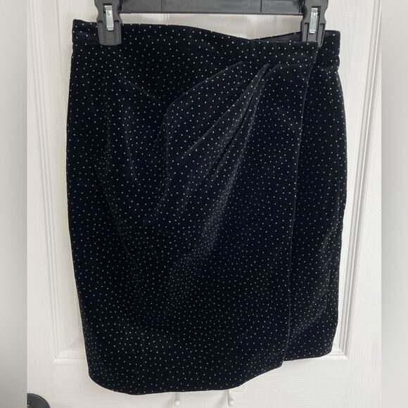 Theory Black White Polka Dot Velvet Pleated Wrap Skirt 100% Cotton Womens Size 2 - Picture 2 of 8